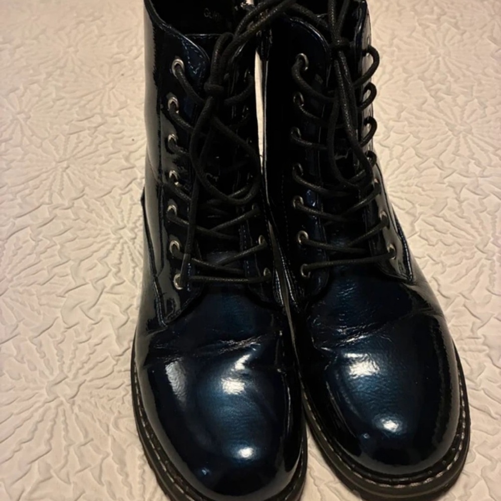 Shiny Midnight Blue Combat Boots - Picture 4 of 4